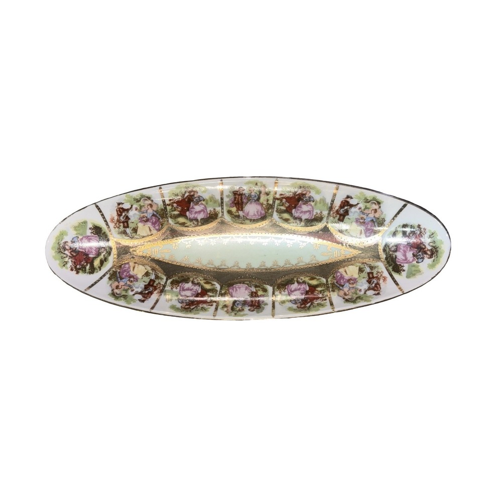 Vintage Courting Couple Porcelain Trinket Dish 10"W x 3.5"H